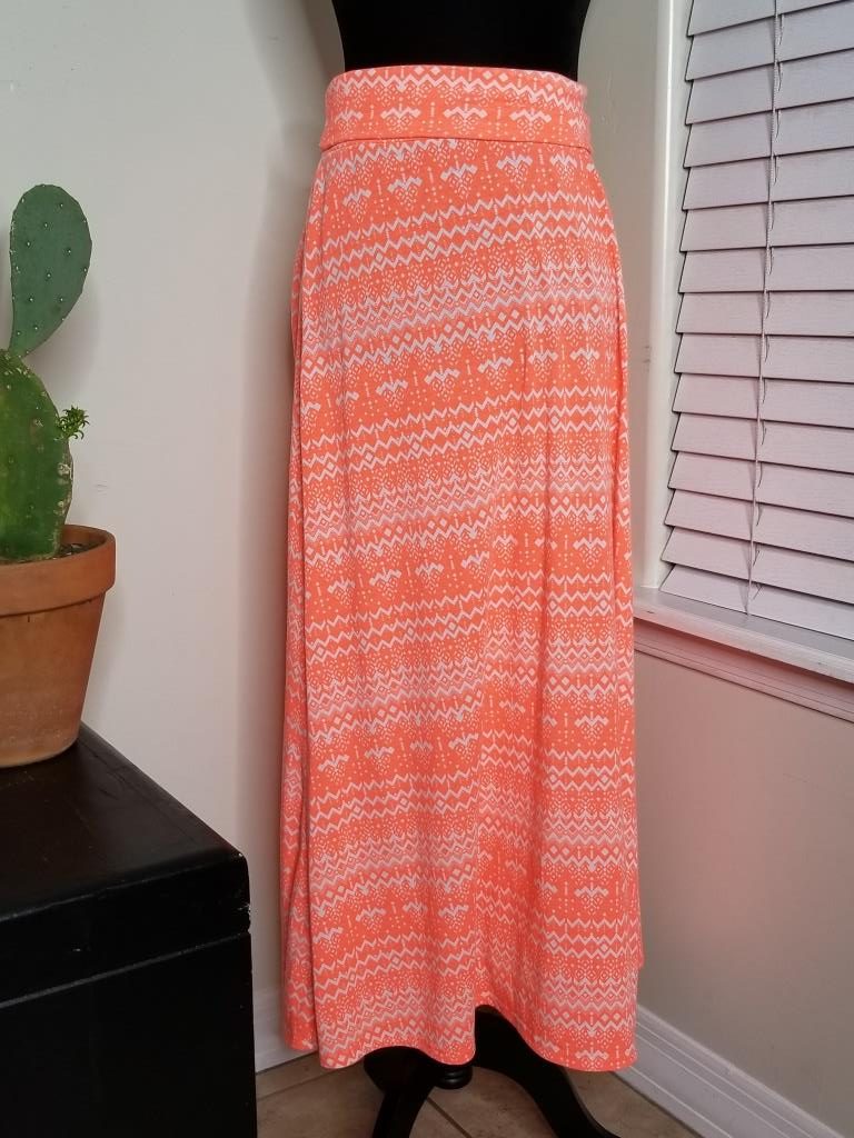 Long Orange White Print Skirt (Pre-owned)