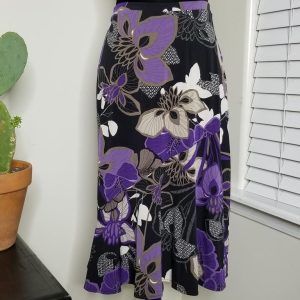 Midi Black Purple Floral Skirt (Pre-owned)