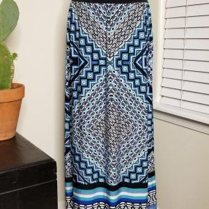 Long Geometric Blue Teal Black Print Skirt (Pre-owned)