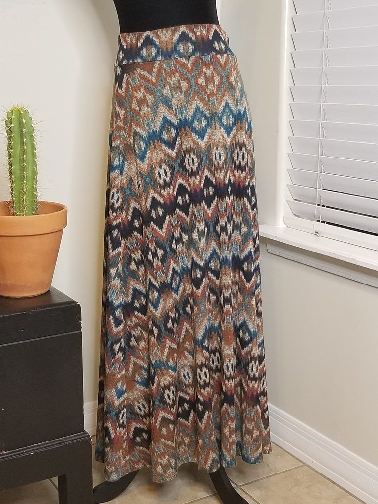 Long Brown Teal Southwest Maxi Skirt (Pre-owned) | The Modest Lady